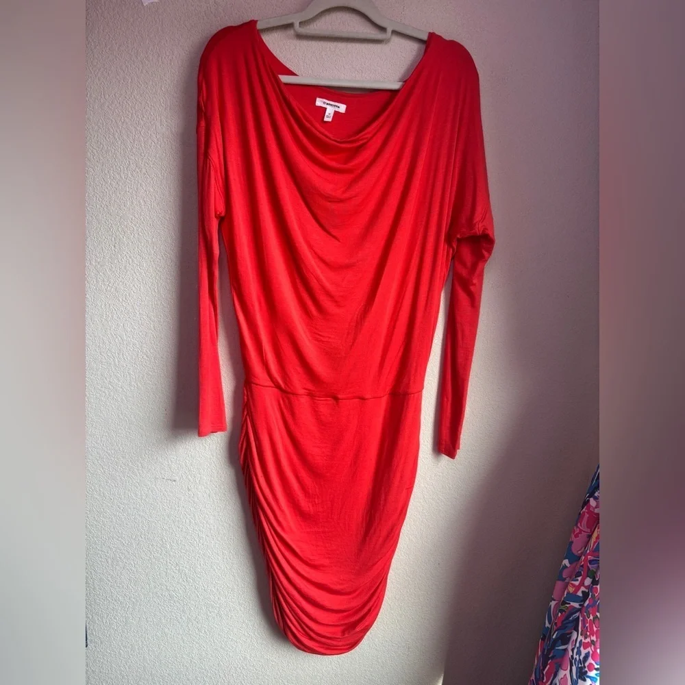 Athleta Poppy Red Coral Solstice Cowl Neck Long Sleeve Ruched Casual Dress M